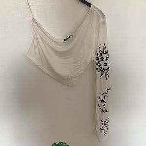 One Shoulder Long Sleeve Crop Top